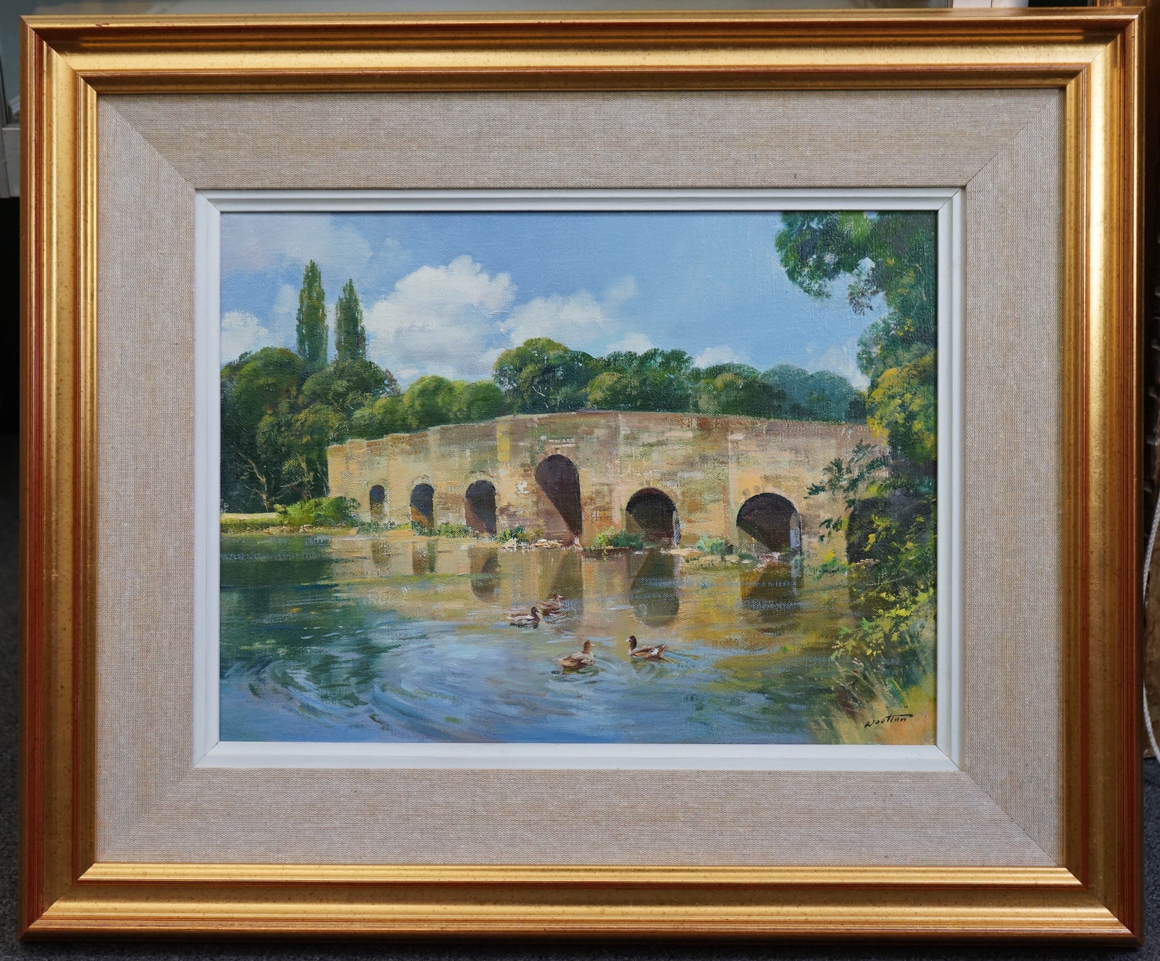 Frank Wootton (English, 1914-1998), Stopham Bridge, Sussex, oil on canvas, 30 x 40cm